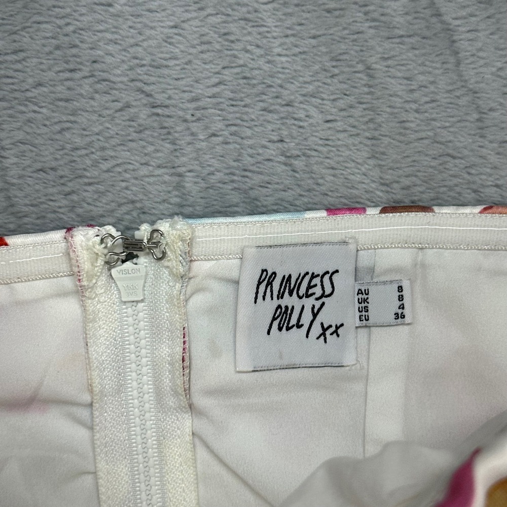 Princess Polly Abstract Floral Watercolor Corset Top Strapless White Pink Size 4 - Picture 3 of 5